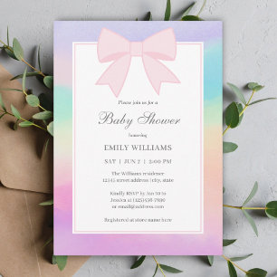 Elegante weiche pastellrosa Schleife Mädchen Baby- Einladung