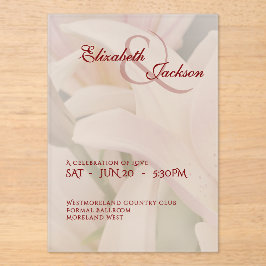 Elegante weiche romantische Blumen-Lilien-Schrift Acryleinladungen