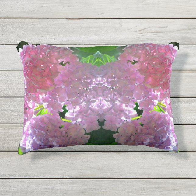 Elegante weiche rosa Blumen rosa Hydrangeas-Rose Kissen Für Draußen (Vorderseite)