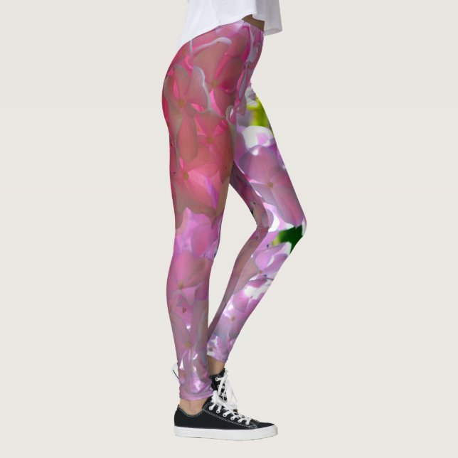 Elegante weiche rosa Blumen rosa Hydrangeas-Rose Leggings (Rechts)