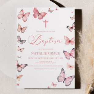 Elegante weiche, rosa Schmetterlingstaufe Einladung
