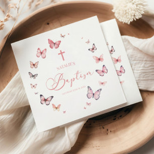 Elegante weiche, rosa Schmetterlingstaufe Serviette