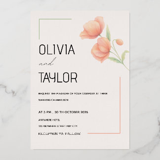 Elegante weiche Sage-Grün- und Pfirsich-Hochzeitse Folieneinladung