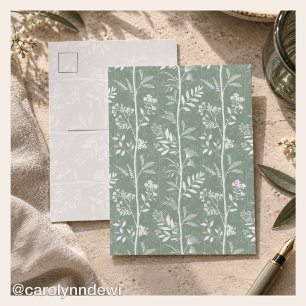 Elegante weiche Salbei-Grün-Wildblumen-Silhouetten Postkarte