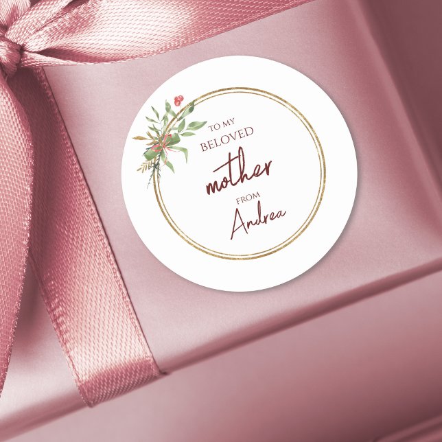 Elegante Weihnachten Beliebte Mutter Gold und Grün Runder Aufkleber (Von Creator hochgeladen)