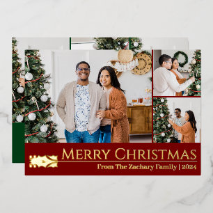 Elegante Weihnachten - Berry Leaf Familie Foto Col Folien Feiertagskarte