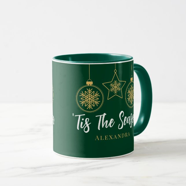 Elegante Weihnachten Dies ist die Jahreszeit Grün  Tasse (VorderseiteRechts)