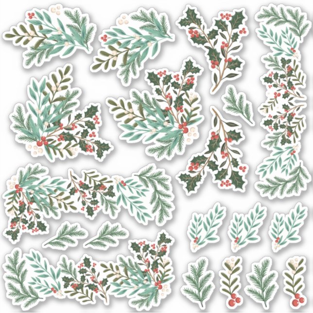 Elegante Weihnachten Floral Berries Vinyl Stickers Aufkleber (Vorderseite)