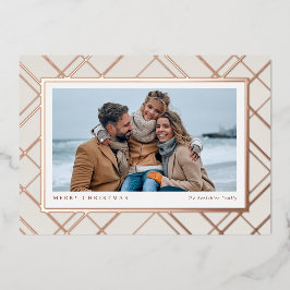 Elegante Weihnachten karierte Rose Gold ein Foto F Folien Feiertagskarte