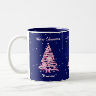 Elegante Weihnachten Pink Tree Individuelle Name N Zweifarbige Tasse