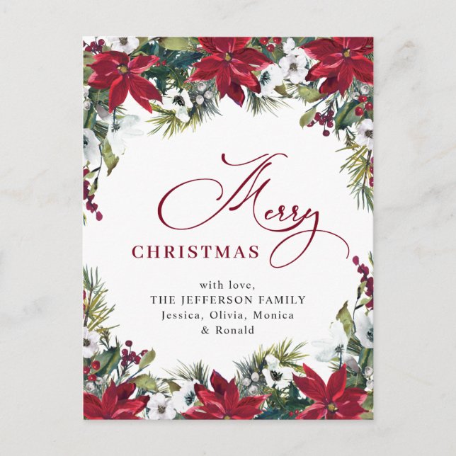 Elegante Weihnachten Poinsettia Holiday Gruß Postkarte (Vorderseite)