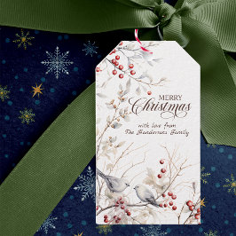 Elegante Weihnachten Rote Berries Vögel Geschenkanhänger