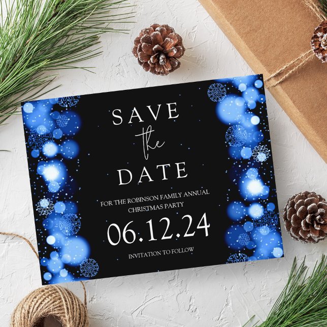 Elegante Weihnachten Save the Date Gold Winter Nav Ankündigungspostkarte (Elegant Christmas Save The Date Gold Winter Navy Announcement Postcard)