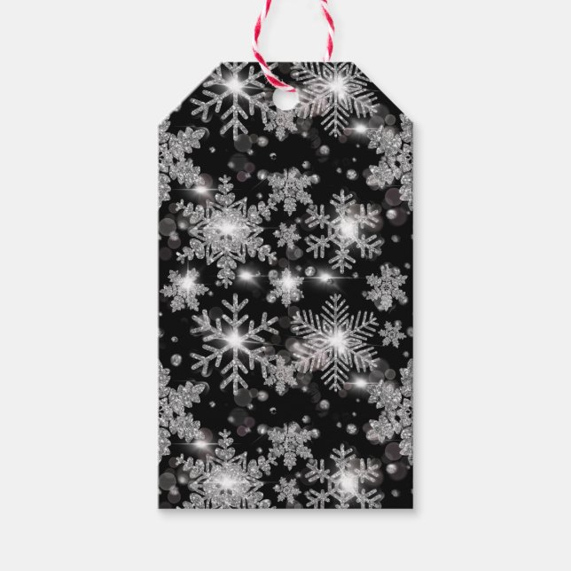 Elegante Weihnachten Schwarz-weiße Silberschneeflo Geschenkanhänger (Vorderseite)