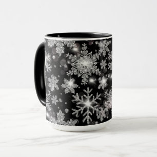 Elegante Weihnachten Schwarz-weiße Silberschneeflo Tasse