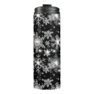 Elegante Weihnachten Schwarz-weiße Silberschneeflo Thermosbecher