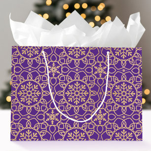 Elegante Weihnachten Snowflake Imitats Gold Lila Große Geschenktüte