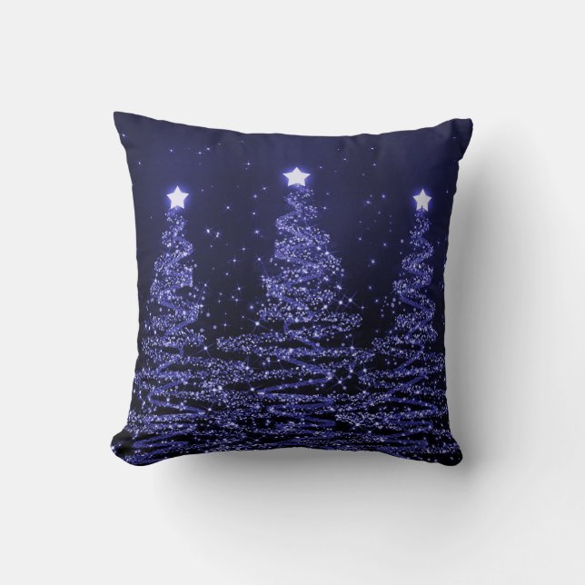 Elegante Weihnachten Sparkling Bäume Blau  Kissen (Vorderseite)