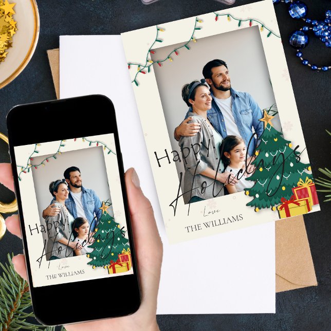 Elegante Weihnachten Tree Star Foto Happy Holidays Karte (Elegant Christmas Tree Star Photo Happy Holidays Card)