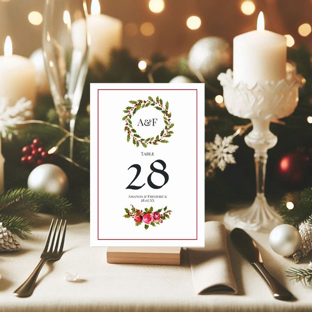 Elegante Weihnachten und Weihnachten Tischnummer (Elegant Holly and Ivy Christmas Wedding Table Number)