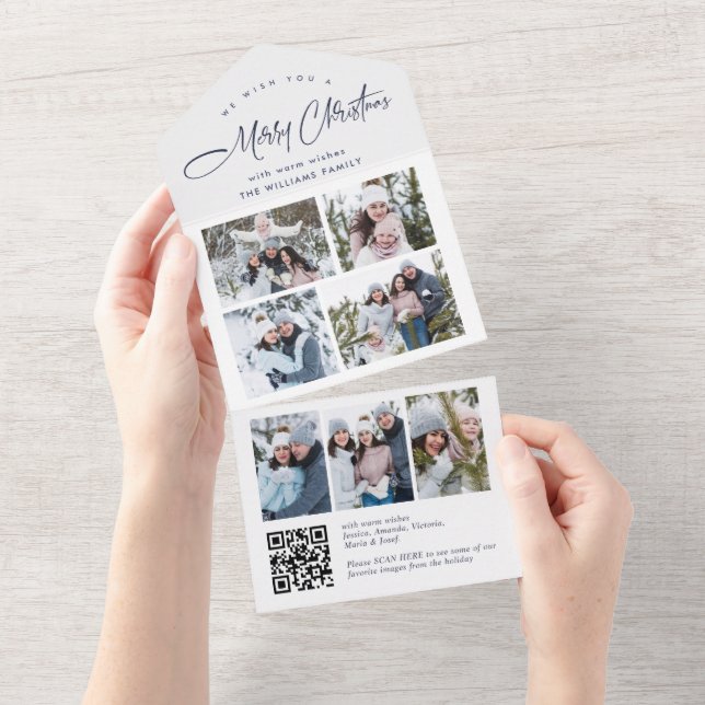 Elegante Weihnachts-7-Foto Grußkarte QR All In One Einladung (Abreißen)