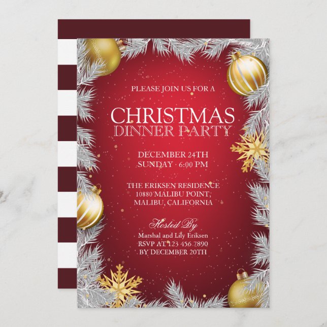 Elegante Weihnachts-Abendessen Party Einladung (Vorne/Hinten)