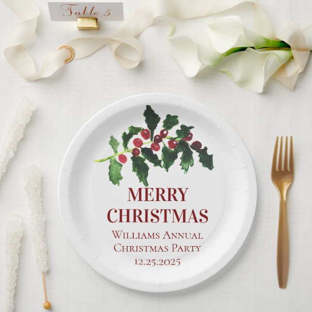 Elegante Weihnachts-Beeren Botanisch Schlicht Pappteller (Hochzeit)