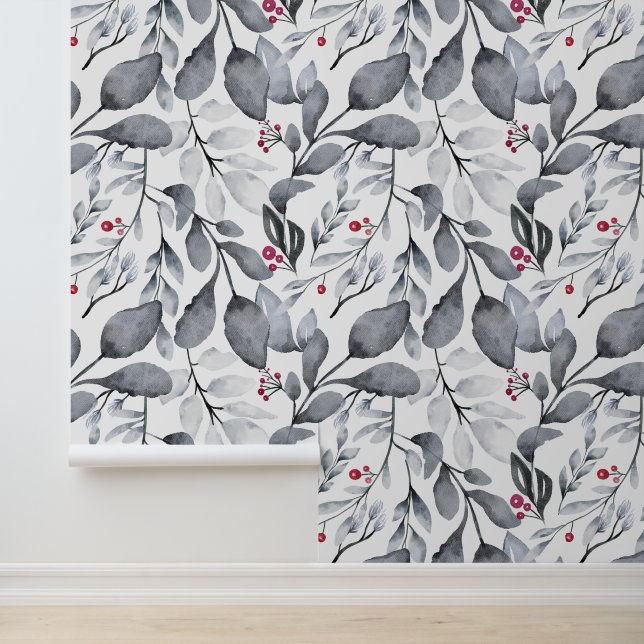 Elegante Weihnachts-Blätter und Berries Tapete (Anwendung)