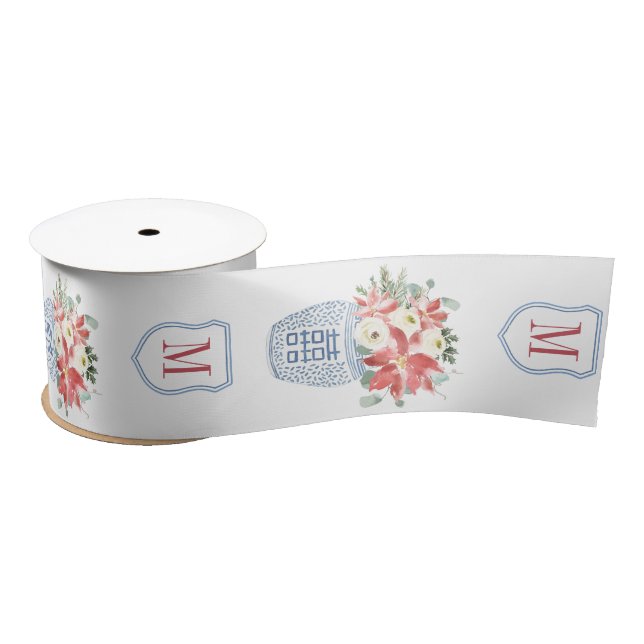 Elegante Weihnachts-Blume Chinoiserie Mit Monogram Satinband (Spule)
