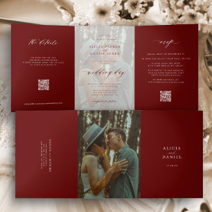 Elegante Weihnachts-Burgunder-Foto-Hochzeit-RSVP-Q Dreifach Gefaltete Einladung