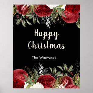 Elegante Weihnachts-Dinnerparty rote Blumen Poster