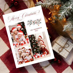 Elegante Weihnachts-Familienfoto-Kollage Botanik Feiertagskarte