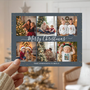 Elegante Weihnachts-Fotocollage Feiertagspostkarte