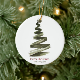 Elegante Weihnachts-Grüne Bäume Wasserfarbe Keramik Ornament