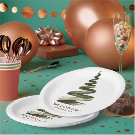 Elegante Weihnachts-Grüne Bäume Wasserfarbe Pappteller