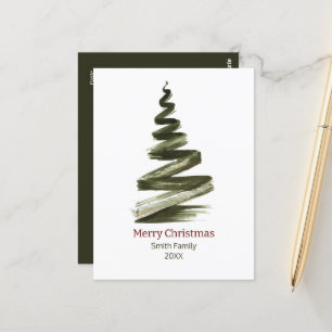Elegante Weihnachts-Grüne Bäume Wasserfarbe Postkarte