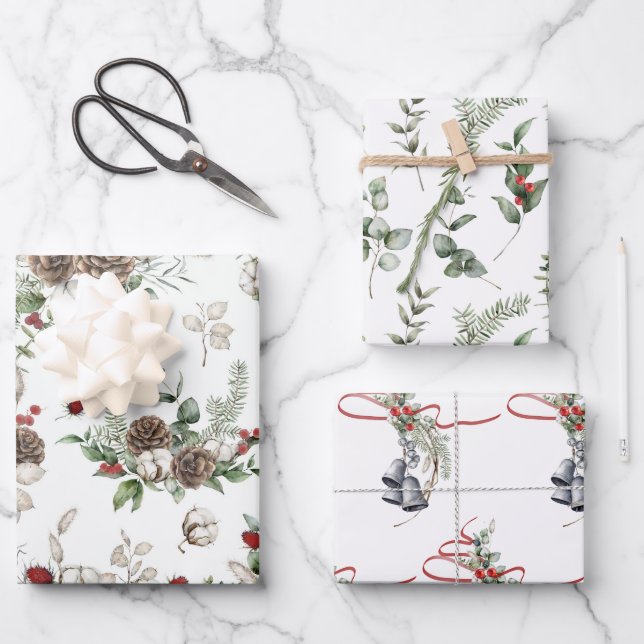 Elegante Weihnachts-Grüntöne mit roten Akzenten ve Geschenkpapier Set (Vorderseite)