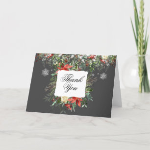 Elegante Weihnachts-Grüntöne/Schneeflocken Hochzei Dankeskarte