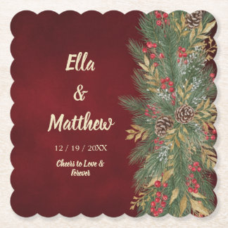 Elegante Weihnachts-Hochzeit mit rotem Samt und Bo Untersetzer