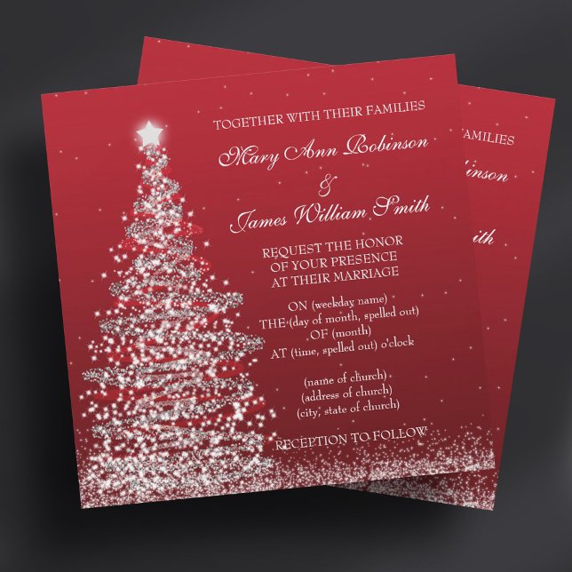 Elegante Weihnachts-Hochzeit Red Silver Einladung (Elegant Christmas Wedding Red Silver Invitation)