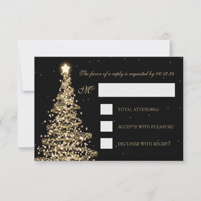 Elegante Weihnachts-Hochzeit RSVP Gold Black (Vorderseite)