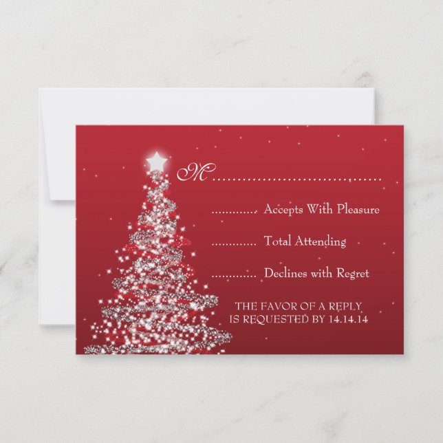Elegante Weihnachts-Hochzeit RSVP Red Silver (Vorderseite)
