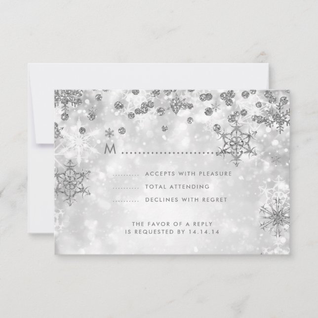 Elegante Weihnachts-Hochzeit RSVP Sparkle Silver (Vorderseite)