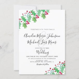 Elegante Weihnachts-Hochzeitsskript-Wasserfarbe-Be Einladung