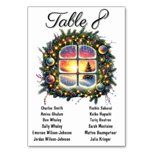 Elegante Weihnachts-Hochzeitstisch-Chart-Karten Tischnummer