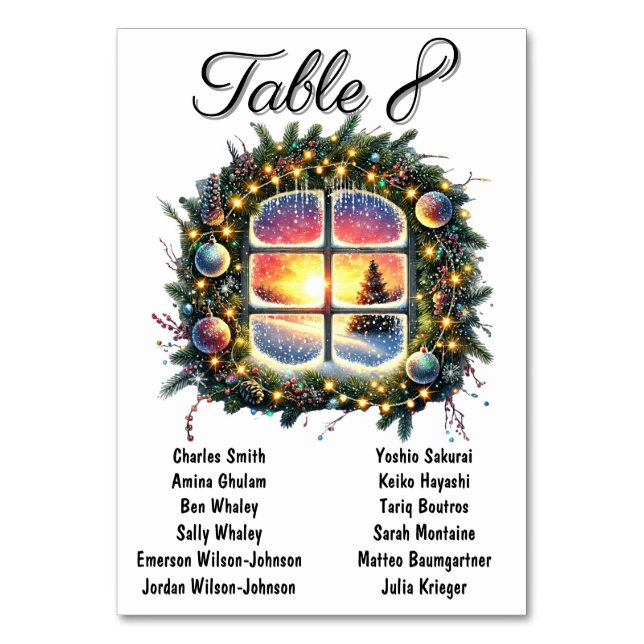 Elegante Weihnachts-Hochzeitstisch-Chart-Karten Tischnummer (Vorderseite)