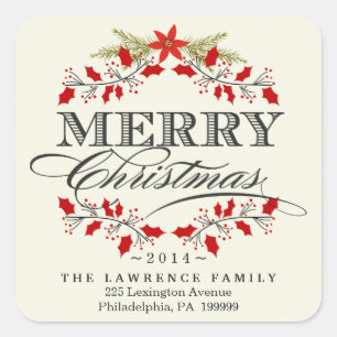Elegante Weihnachts Holly Wreath Square Stickers