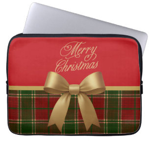 Elegante Weihnachts-Kariert-Kollektion mit goldene Laptopschutzhülle