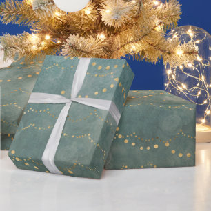 Elegante Weihnachts-Lichterkette Gold/ Türkis Geschenkpapier