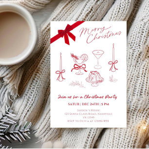 Elegante Weihnachts-Linienkunst-Party Einladung